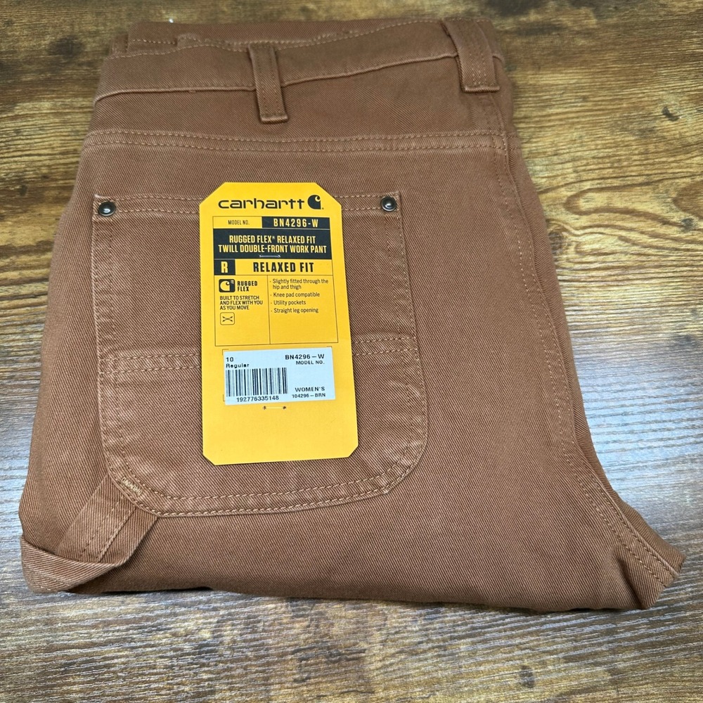 Carhartt Women Rugged Flex Relaxed Fit Double Front Work Pant BN4296-W Brown 10R